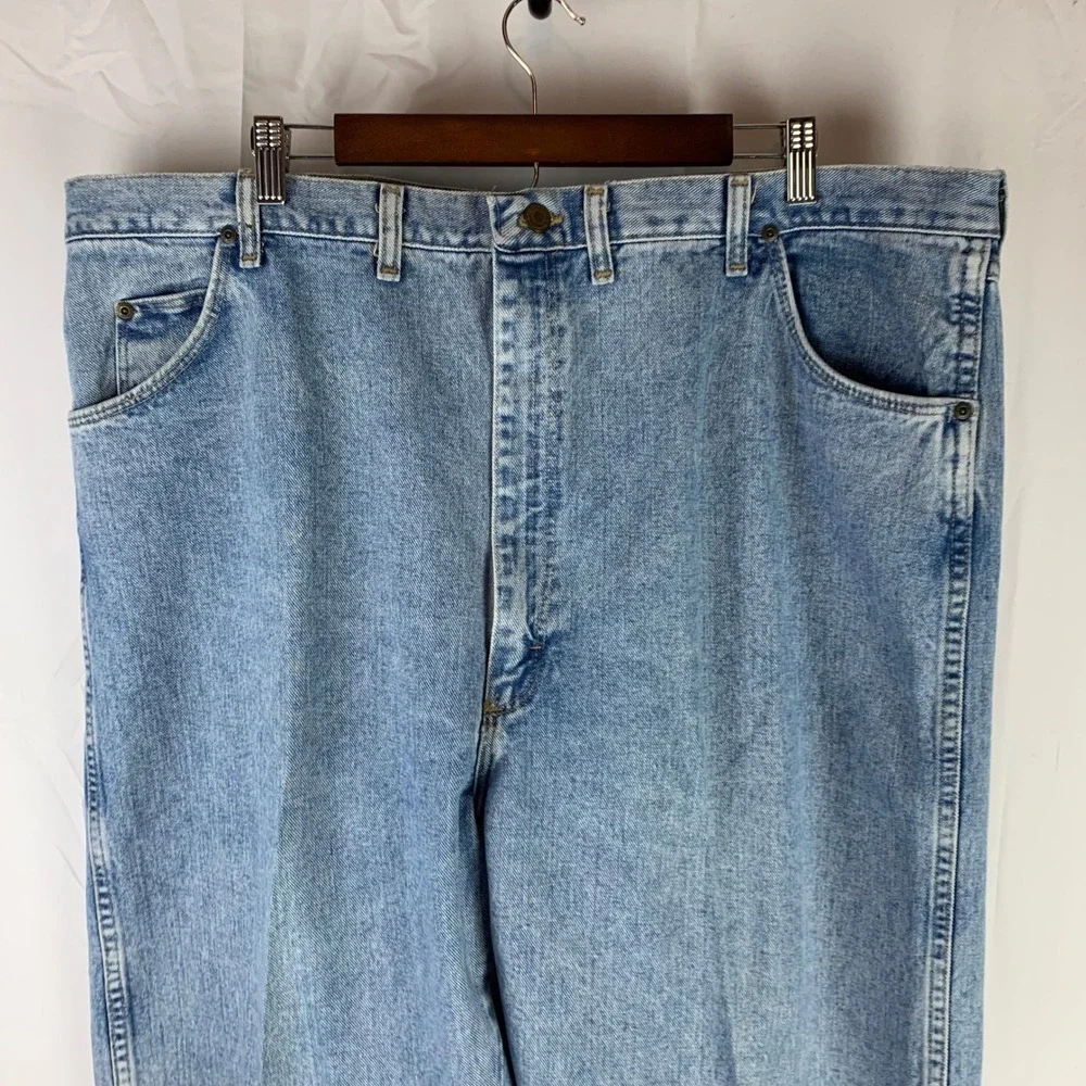 VTG Wrangler Rugged Wear Jeans Mens‎ 46x38 (44x35) Light Blue Straight USA Made
